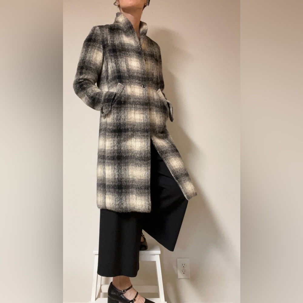 Collection Privee Fuzzy Plaid Alpaca Wool blend Winter Coat Size IT 40 / US 4